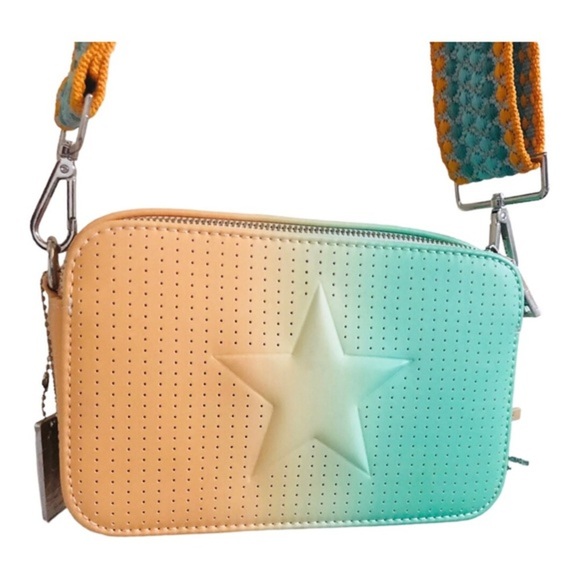 Vintage Havana perforated peach ombre   crochet adjustable strap crossbody bag‎ - Picture 2 of 15